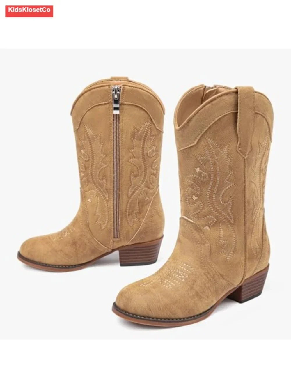 Girls Cowgirl Boots Kids Western Boots Mid Calf Zipper Embroidery Riding